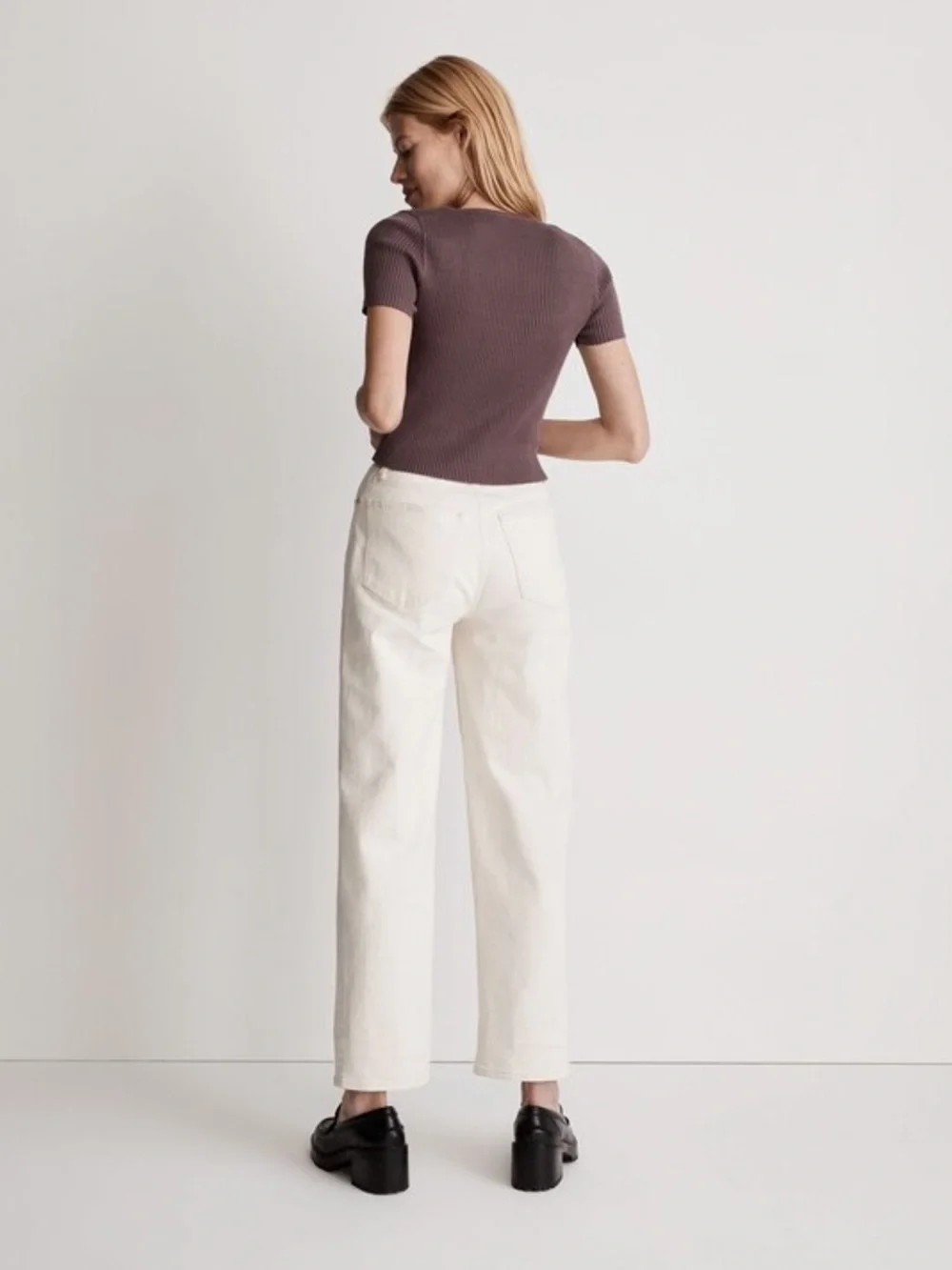 Madewell Square Neck Crop Sweater Tee Fig Size Small
